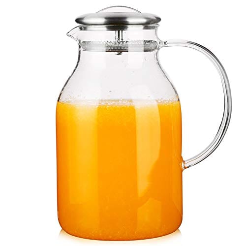 Hiware Glass Pitcher with Lid and Spout - 68 OZ Water Pitcher for Hot/Cold Water & Iced Tea, 18/8 Stainless Steel Lid, High Heat Resistance, 100% Lead-free