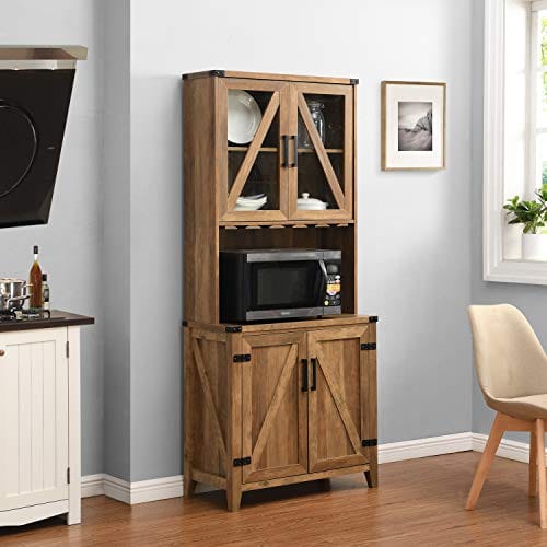 Bar Cabinet with Upper Glass Cabinet and Reclaimed Barn Wood Finish