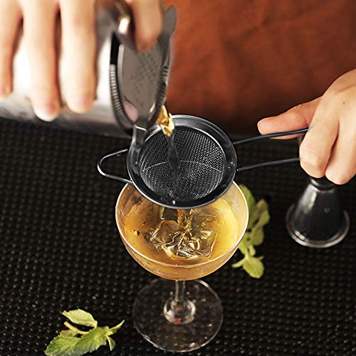 Homestia Cocktail Strainer Set Stainless Steel Bar Tool Bar Accessories for Drinks and Decor includes Hawthorne Strainer, Julep Strainer, Fine Mesh Strainer(Black)