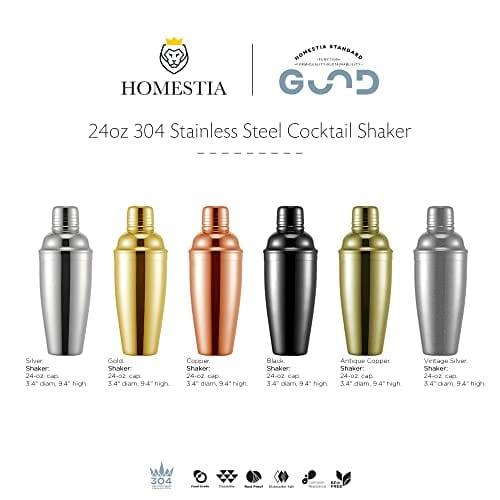 Homestia Gold Cocktail Shaker 24oz Martini Shaker Built-in Strainer Leak Proof 18/8 Stainless Steel Mixed Drink Shaker for Bartending