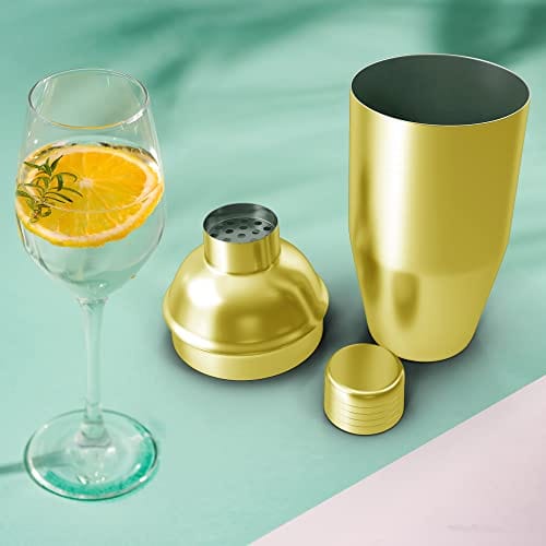 Homestia Gold Cocktail Shaker 24oz Martini Shaker Built-in Strainer Leak Proof 18/8 Stainless Steel Mixed Drink Shaker for Bartending