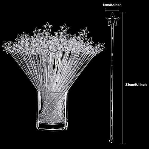 100 Pieces 9.1 Inch Star Top Swizzle Sticks Disposible Plastic Star Top Crystal Swizzle Sticks (Clear)