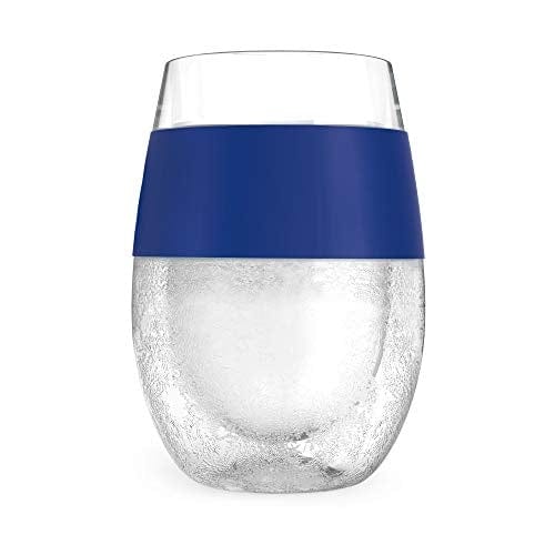 Host Cooling Cup Set of 2 Plastic Double Wall Insulated Freezable Drink Chilling Tumbler with Freezing Gel, Wine Glasses for Red and White Wine, 8.5 oz, Blue