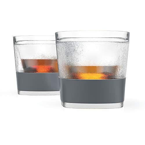 Host Freeze Cooling Cups for Whiskey, Bourbon, and Scotch, Plastic Freezer Gel Chiller Double Wall Tumblers Set of 2, Grey