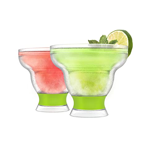 Host Freeze Stemless Margarita Glass Insulated Gel Chiller, Plastic Double Wall Frozen Cocktail Glasses, Set of 2 Cups, 12 oz, Green