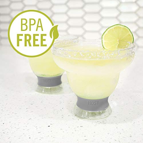 Host Freeze Stemless Margarita Glass Insulated Gel Chiller, Plastic Double Wall Frozen Cocktail Glasses, Set of 2 Cups, 12 oz, Green