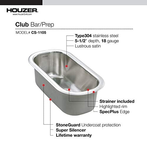 Houzer CS-1105-1 Club Series Undermount Stainless Steel Compact Bar/Prep Sink