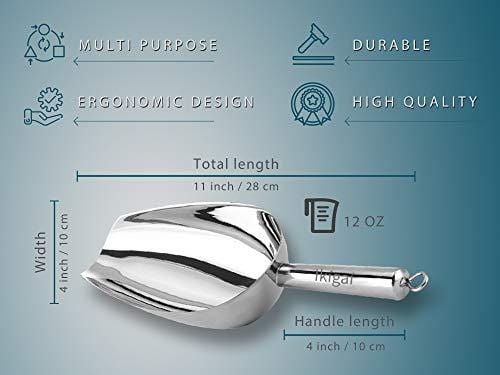 Ikigai Ice Scoop Stainless Steel Multifunctional Utility Scooper for Ice Machine and Freezer Bar Tool (6 oz)