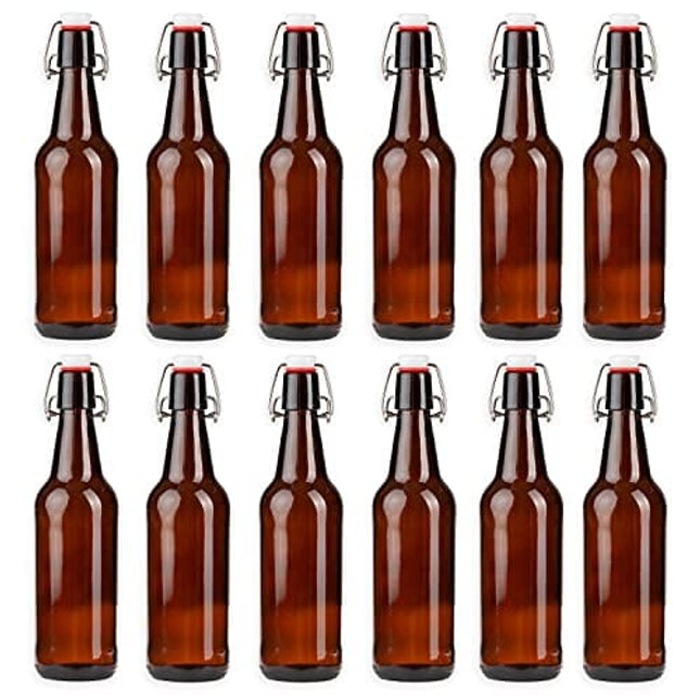 Encheng Amber Clear Glass Bottles with Air Tight Lids 32 oz,Easy