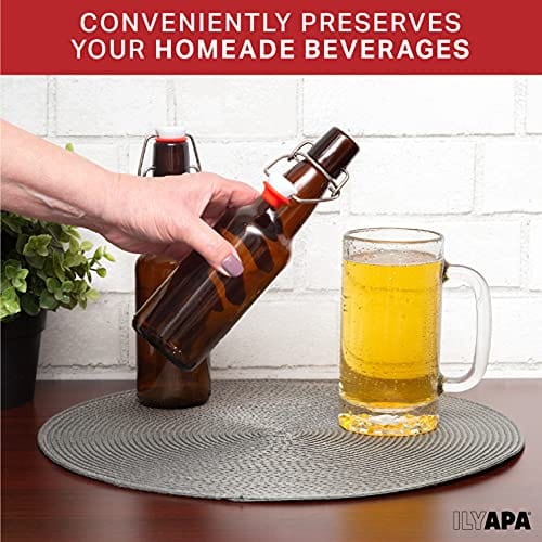 Ilyapa 12oz Amber Glass Beer Bottles for Home Brewing - 12 Pack with Flip Caps for Beer Bottling