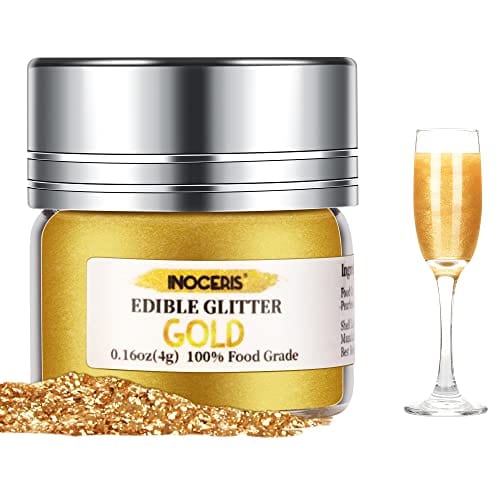 INOCERIS Edible Glitter Luster Dust for Drinks, Food Grade Vegan Shimmer Sparkle Gold Brew Glitter Dust for Wine Cocktails Champagne