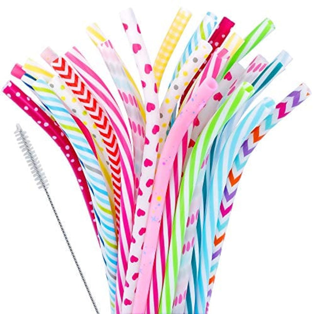 DuraHome Striped Plastic Straws Individually Wrapped White and Red