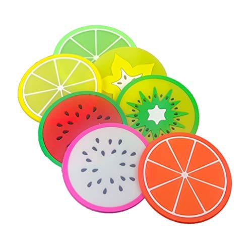 7 Pcs Fruit Coaster, Non Slip Silicone Heat Insulation Coasters, Cute Slice Drink Cup Mat for Bar Kitchen and Patio Tabletop