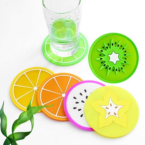 7 Pcs Fruit Coaster, Non Slip Silicone Heat Insulation Coasters, Cute Slice Drink Cup Mat for Bar Kitchen and Patio Tabletop