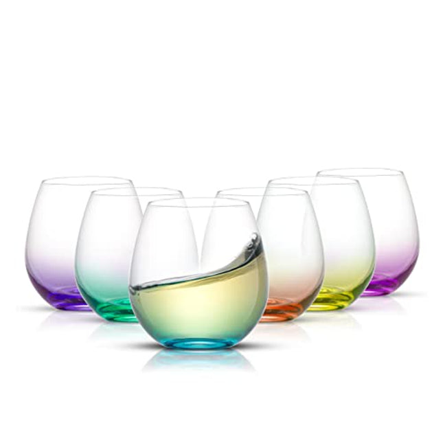 ColoVie Wine Glasses Set of 6,Colored, Stemless,Colorful Short  Tumbler,Unique Glass Cups,Versatile Drinking Glasses,Multi-Color,Red White  Wine,Cocktail,Gifts for Women,Birthday,Party,13.5oz - colovie