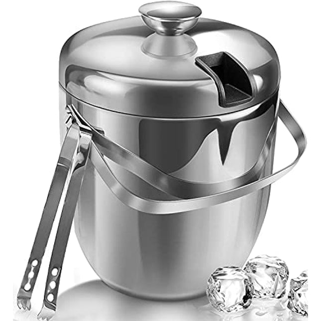 OXO Good Grips Double Wall Ice Bucket with Tongs and Garnish Tray,Gray,  7.37 L x 8.5 W x 7.5 H & Steel Double Jigger