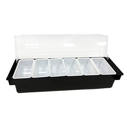 Clear Condiment Dispenser Restaurant Bar Serving Tray Ice Chilled Organizer with Station and Lid for Serving Fruits, Ice Cream, Salad, Toppings( 6 Compartments)