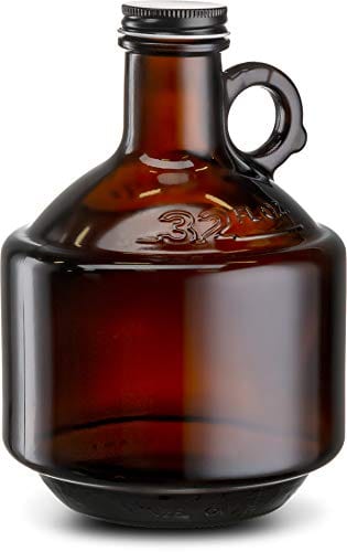 Amber Glass Bottles, by Kook, Growlers, with Black Plastisol Lined Lids, Beer, Soda, Cider, Kombucha, Set of 6, 32oz,