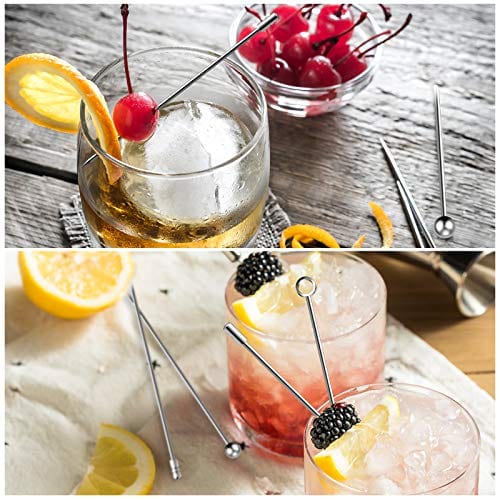 40Pcs Cocktail Picks Stick, Stainless Steel Martini Picks, Reusable Metal Cocktail Skewers Olives Appetizers Bloody Mary Brandied