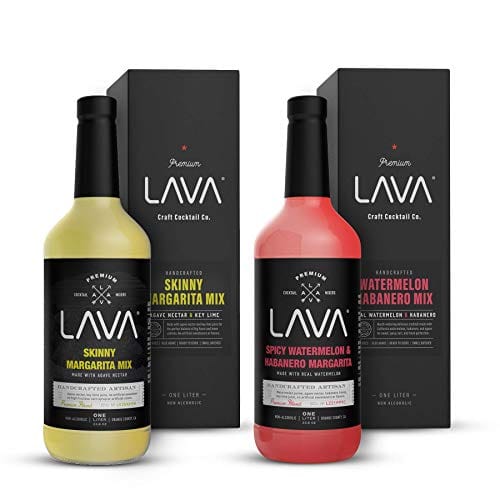 LAVA Premium Spicy Watermelon Habanero Margarita Mix & Skinny Margarita Mix by LAVA Craft Cocktail Co., Lots of Flavor and Ready to Use, 1-Liter (33.8oz) Glass Bottles