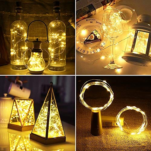 LE Wine Bottle Lights with Cork, 6.6ft 20 LED Battery Operated String Lights, Warm White Decorative Fairy Lights, Mini Copper Wire Lights for Bedroom Decor, Christmas Party Wedding Decorations, 8 Pack
