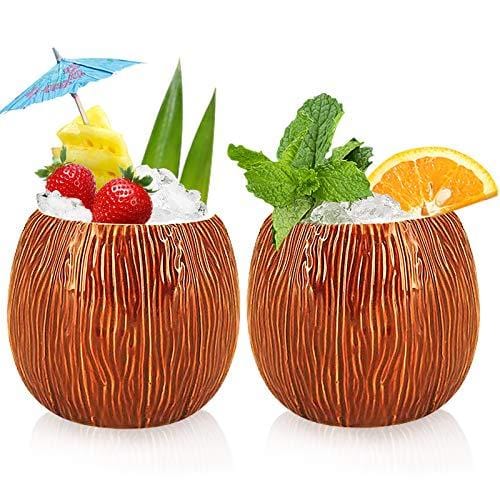 Ceramic Mug Set of 2, Coconut Shape Mug For Gifts Cups And Mugs Collections New Year Decoration Tiki Mug (520ml/17oz) (2)