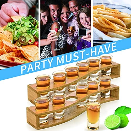 Shot Glasses 12pcs Shot Glass Set 1oz/30ml Shot Glass Holder Heavy Base for Whisky Tequila 12 Shot Glass Serving Tray (12pcs)