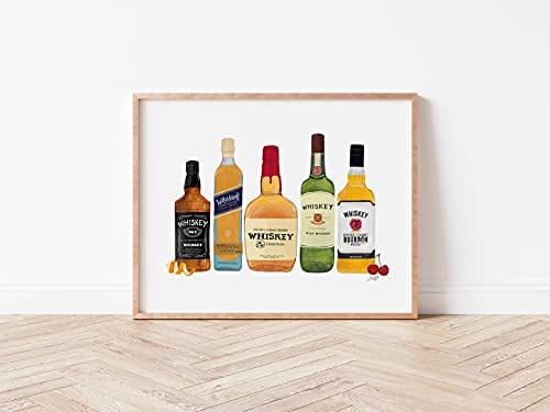 Bar Art Set of 4 | Wall Art | Poster | Art Print | Dorm Room Decor | Made in USA | Gallery Grade | Poster | Vodka | Gin | Whiskey | Tequila | 4 Unframed (8x10)