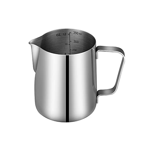 Espresso Milk Frothing Pitcher,Stainless Steel Frother Steaming Cup With Measurements, Barista Tool for Making Coffee Cappuccino Latte Art, 12oz/350ml.