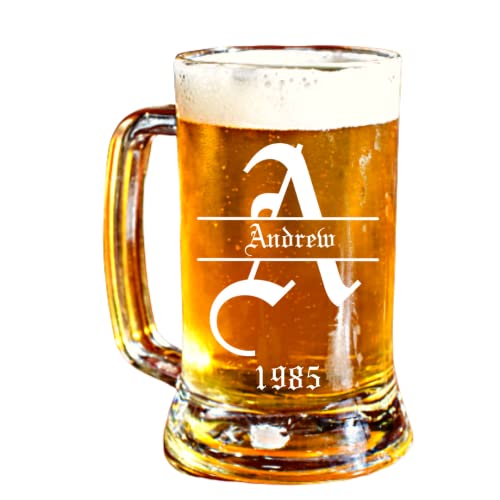 Personalized 16.oz Beer Mug | Sports Letter Design | Clear Glass | Custom Made | Perfect for wedding gifts, anniversaries, birthday gifts, or graduation