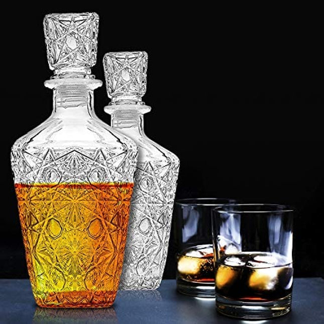 Paksh Novelty Whiskey Decanter Set - 7-Piece Italian Crafted Glass Decanter  & Whiskey Glasses Set - Holiday Whiskey Gifts for Men and Women w/ Ornate