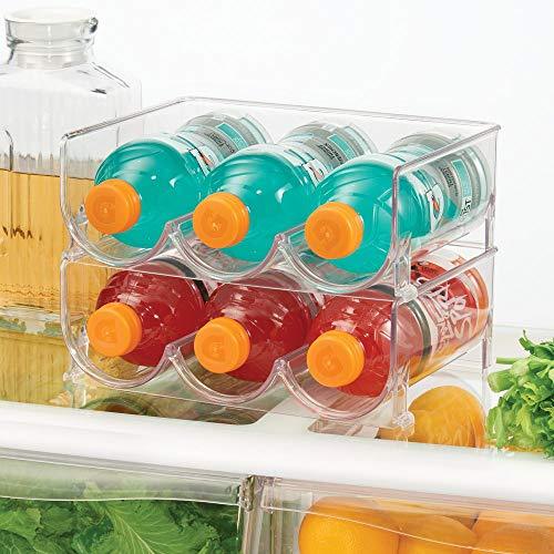 mDesign Modern Plastic Stackable Vertical Standing Water Bottle Holder Stand - Storage Organizer for Kitchen Countertops, Pantry, Fridge - Each Rack Holds 3 Containers, 4 Pack - Clear