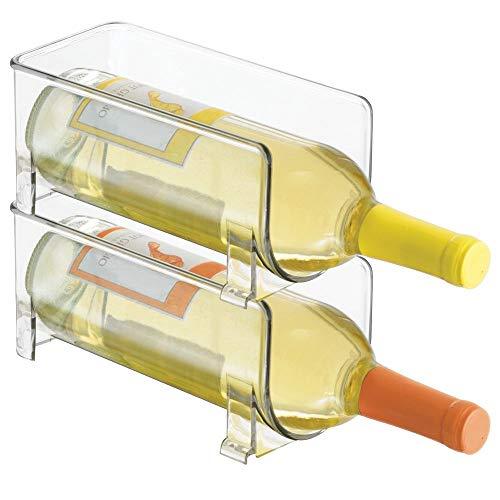 mDesign Plastic Free-Standing Water Bottle and Wine Rack Storage Organizer for Kitchen Countertops, Table Top, Pantry, Fridge - Stackable, Each Rack Holds 1 Bottle, 2 Pack - Clear