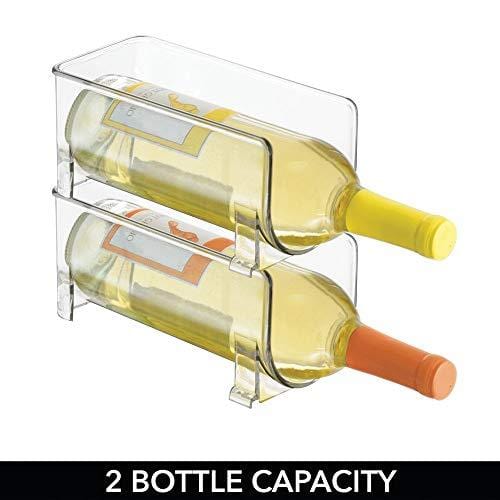 mDesign Plastic Free-Standing Water Bottle and Wine Rack Storage Organizer for Kitchen Countertops, Table Top, Pantry, Fridge - Stackable, Each Rack Holds 1 Bottle, 2 Pack - Clear