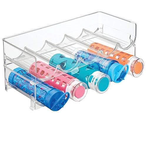 mDesign Plastic Free-Standing Water Bottle and Wine Rack Storage Organizer for Kitchen Countertops, Table Top, Pantry, Fridge - Stackable - Holds 5 Bottles Each, 2 Pack - Clear