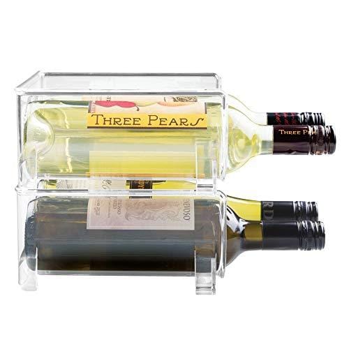 mDesign Plastic Free-Standing Wine Rack Storage Organizer for Kitchen Countertops, Table Top, Pantry, Fridge - Holds Wine, Beer, Pop/Soda, Water Bottles - Stackable, 2 Bottles Each, 2 Pack - Clear