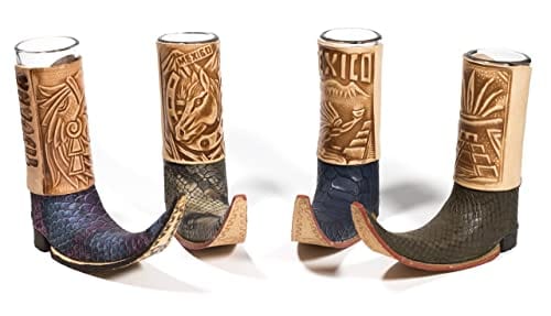 Mexican Leather Mini Boot Tequila Shot - Original Artisan Bota Tribalera para Tequila - 1 Tequila Shot (Assorted Colors)