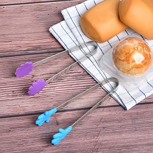 12 Pieces Hand Shape Silicone Tongs, 4 Shapes Small Kitchen Tongs, 5 inch Mini Stainless Steel Serving Food Tongs, Sugar Tongs, Ice Tongs, Appetizers Tongs, Toaster Tong, Food Picks for Kids