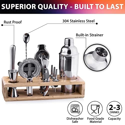 24 oz Bartender Kit with Stand - Professional Cocktail Shaker Set Mixology Home Bar Accessories Set 12 Pieces Drink Shaker with Martini Mimosa Recipes