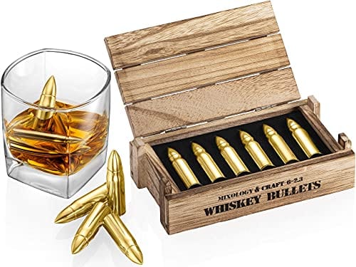 Whiskey Stones Bullets with Base - Gold XL Whiskey Ice Cubes