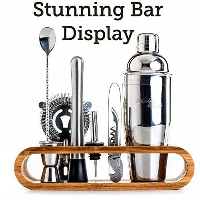 Touch of Mixology 14 Piece Bartender Kit - Bar Tool Set Cocktail Shaker Set  - with Bamboo Stand