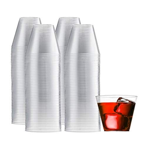 200 Clear Plastic Cups 9 Oz Old Fashioned Tumblers Fancy Disposable Wedding Party Cups Recyclable and BPA-Free