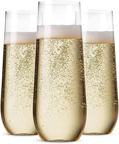 36 Pack Stemless Plastic Champagne Flutes Disposable 9 Oz Clear Plastic Toasting Glasses Shatterproof Recyclable and BPA-Free