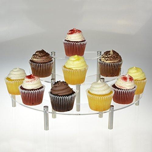 MyGift 3-Piece Set Clear Acrylic Half Moon Server Cupcake Dessert Display Stand, Tabletop Collectible Showcase Risers