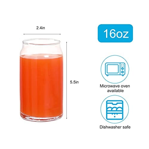 16 oz Beer Glasses, 6 Pack Beer Can Glass Pint Drinking Glass Cups With Straws, Suitable for juice, beer, soda, iced drinks and cocktails