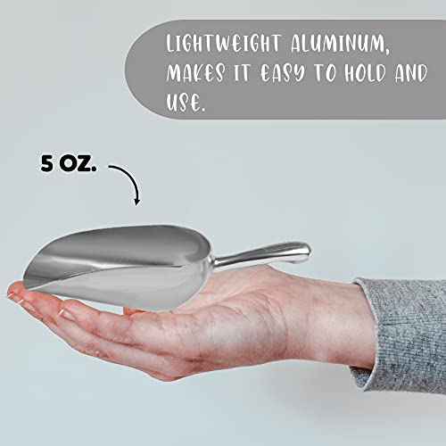 Cast Aluminum Utility Scoop - 5 oz. - Round Bottom, ice scoop For Multi-Purpose Use, With Finger Groove Handle (5 oz.)