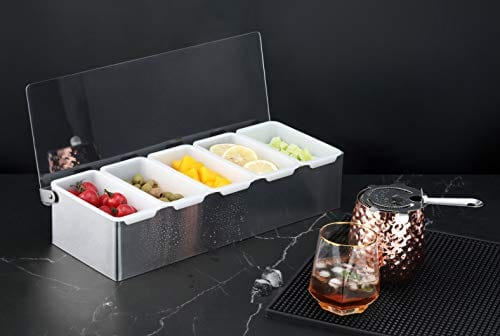 New Star Foodservice 48032 Stainless Steel Condiment Dispenser with 5 Compartments (NO ICE TRAY INCLUDED)