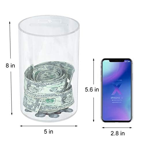 Advanced Mixology Clear Piggy Bank for Boys Girls Kids Adult Gift, Unopenable Acrylic Saving Money Jar for Coin Cash Bills (Medium)