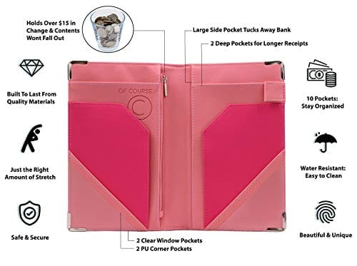 Of Course Holographic Glitter Server Book for Waitress and Waiter Zipper Pocket 8x5 Organizer Wallet | 10 Money Pockets | Original 2 Tone Interior | Cute Fits Aprons (Power Pink)