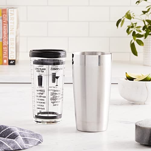 Oggi Boston Cocktail Shaker, 2 pc, Clear, Stainless Steel